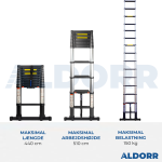 Teleskopstige 4,40 meter med teleskopisk stabilisatorstænger - ALDORR Professional