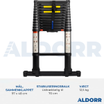 Teleskopstige 3,80 meter med teleskopisk stabilisatorstænger - ALDORR Professional