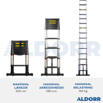 Teleskopstige 5,20 meter med teleskopisk stabilisatorstænger – ALDORR Professional